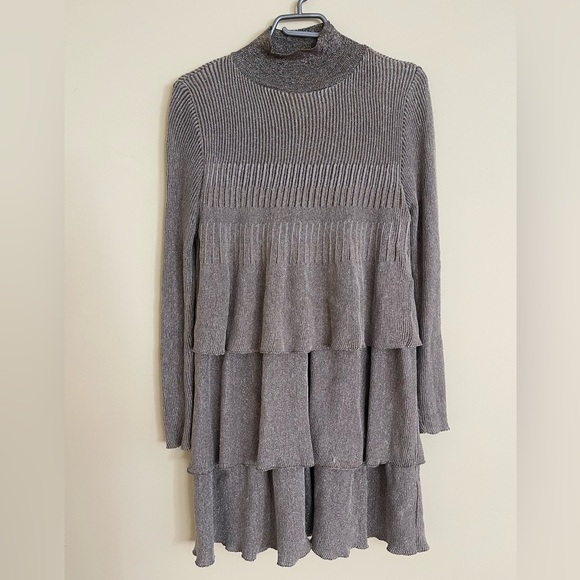 Zara Ruffled Knit Metallic Treads Dress Women Size L US - Picture 5 of 10